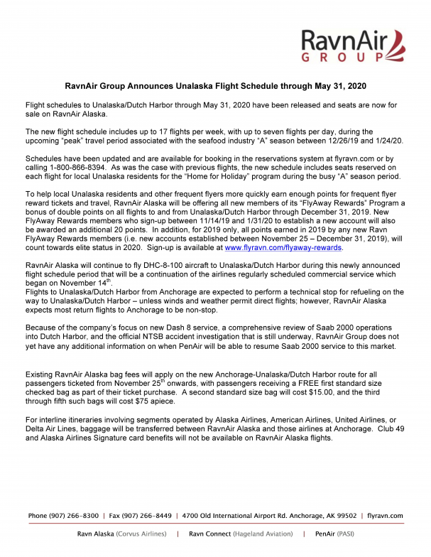 Ravn Air Group Press Release